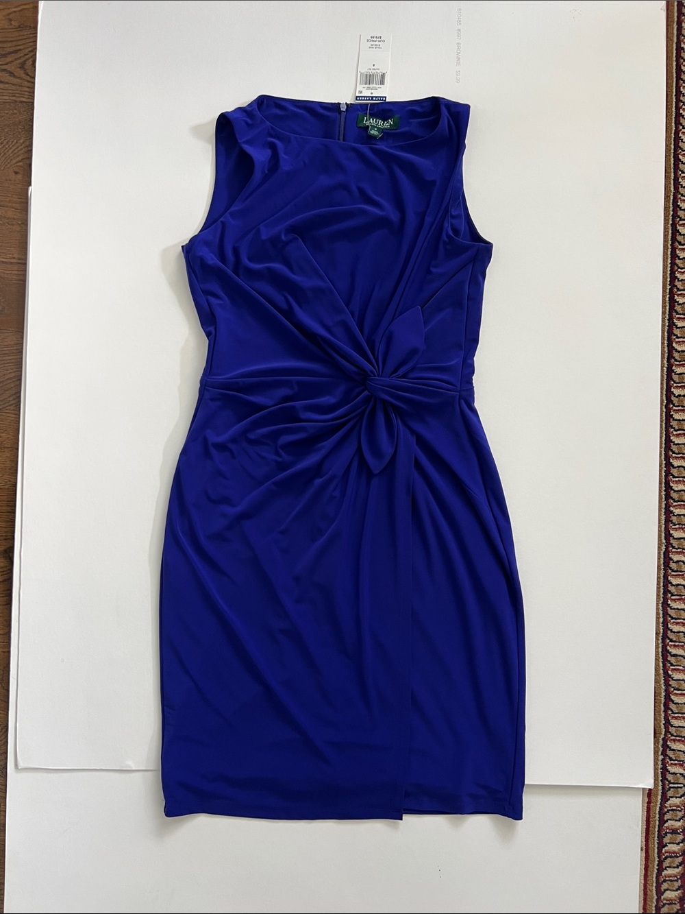 Ralph Lauren Cobalt Blue Sleeveless Knot-Front Midi Dress